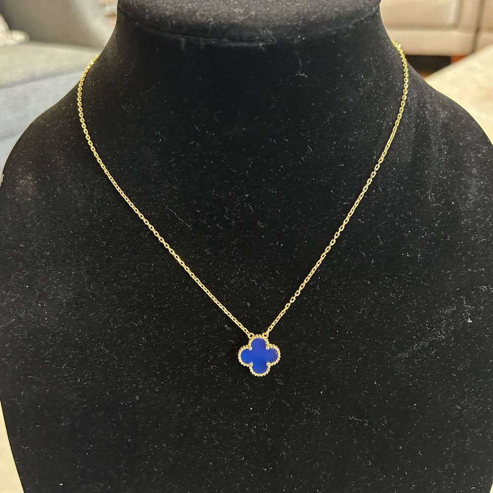 Blue agate necklace with gold hardware